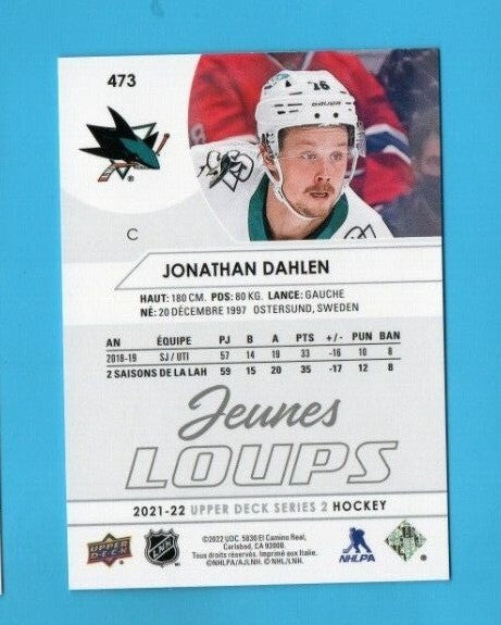 Jonathan Dahlen 2021-22 Upper Deck Series 2  French Young Guns JEUNES LOUPS #473