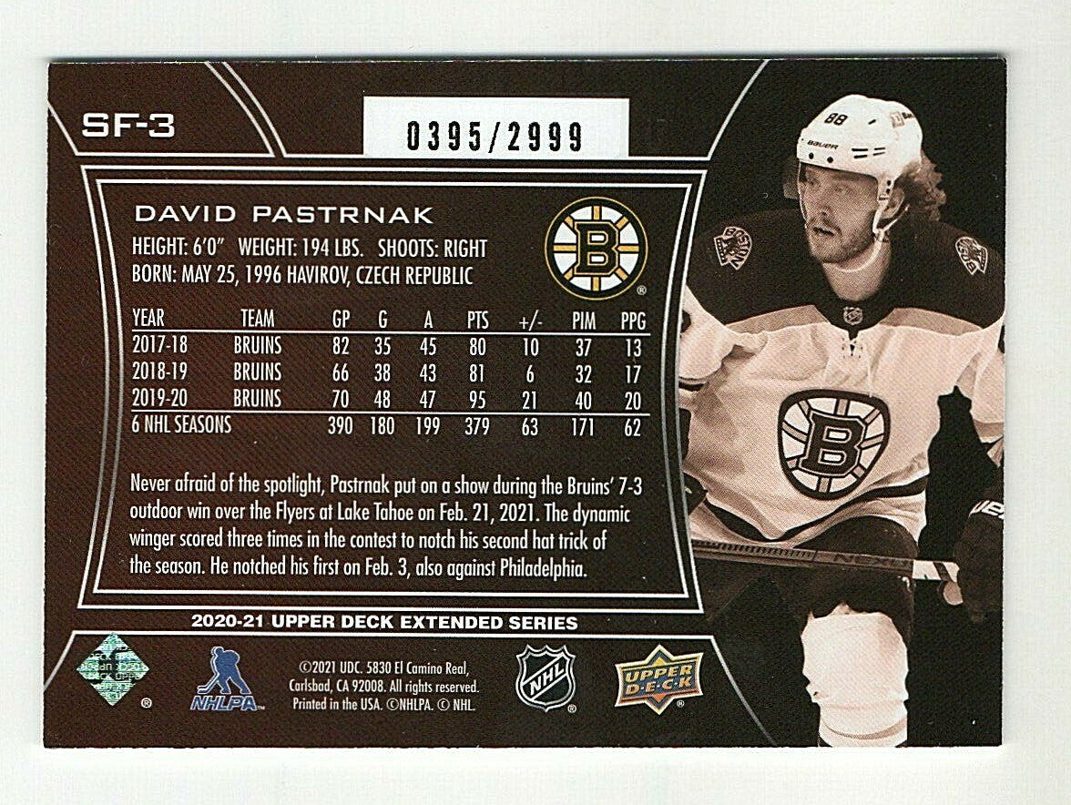 2020-21 Upper Deck Extended Series SPx FINITE 0395/2999 - David Pastrnak - #SF-3