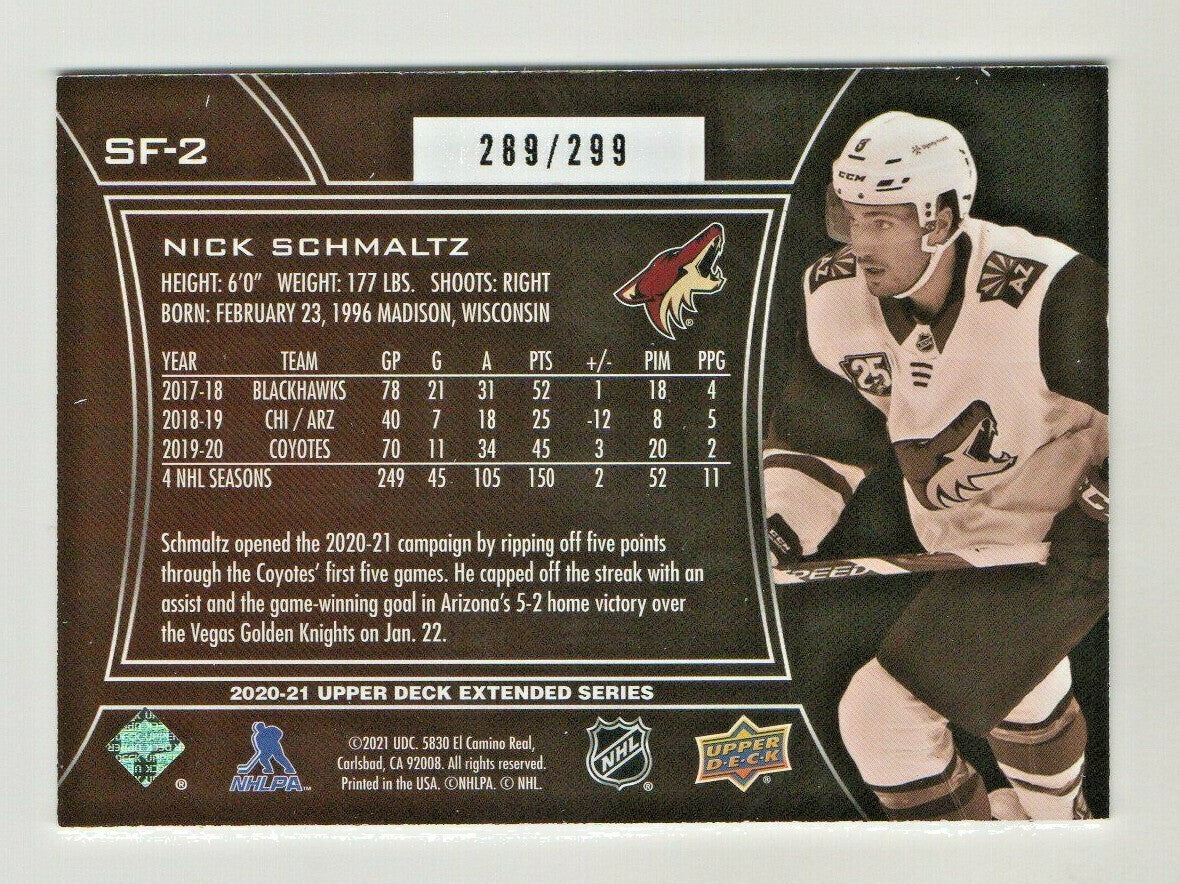 2020-21 Upper Deck Extended SPx Finite 289/299 Nick Schmaltz Gold SF-2 Arizona  