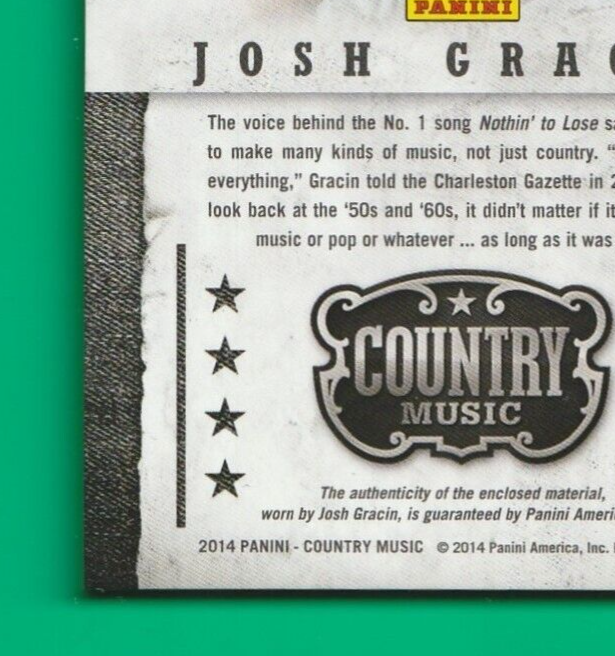 2014 Country Music -  Josh Gracin  -  Musician Materials -  GOLD  Relic #031/199