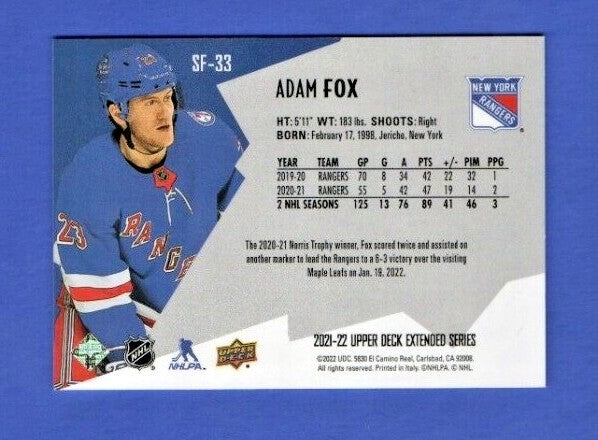 Adam Fox   2021-22 UD Ext. SPxFinite Radiance Silver #SF-33  2439/2999