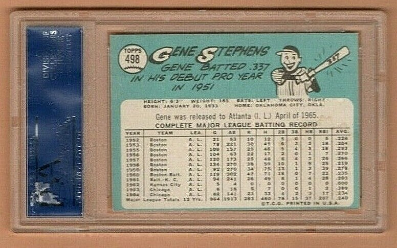 1965 Topps Baseball, #498  -  Gene Stephens, Chicago White Sox, --  PSA EX 5