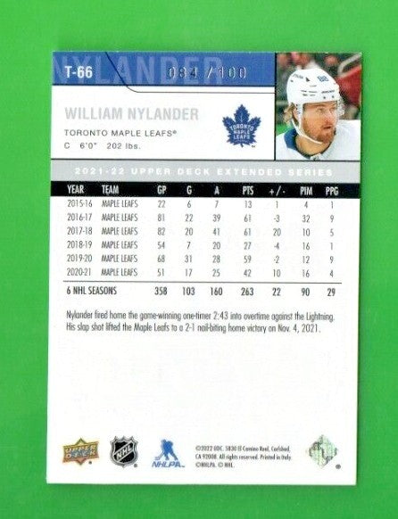 William Nylander  2021-22 Upper Deck Extended T-66 Leafs 084/100