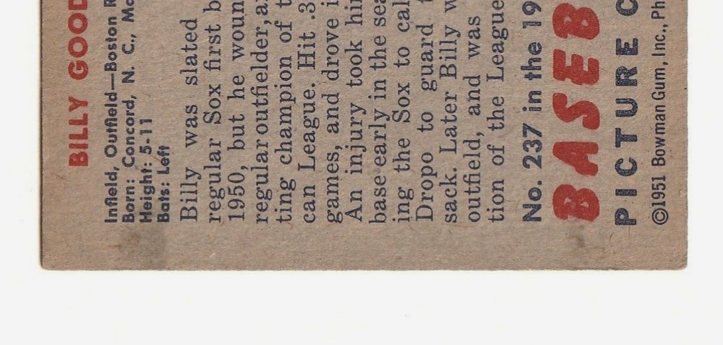 1951 Bowman #237   -   Billy Goodman  -  Boston Red Sox   -  EX-NRMT