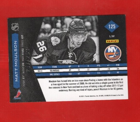 2011-12 Limited  #125 Matt Moulson  New York Islanders  257/299