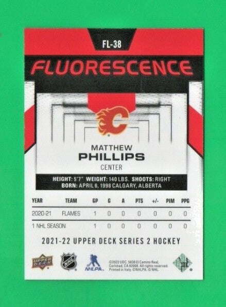 2021-22 UD Series 2 Hockey  Matthew Phillips Fluorescence RED   FL-38  Calgary