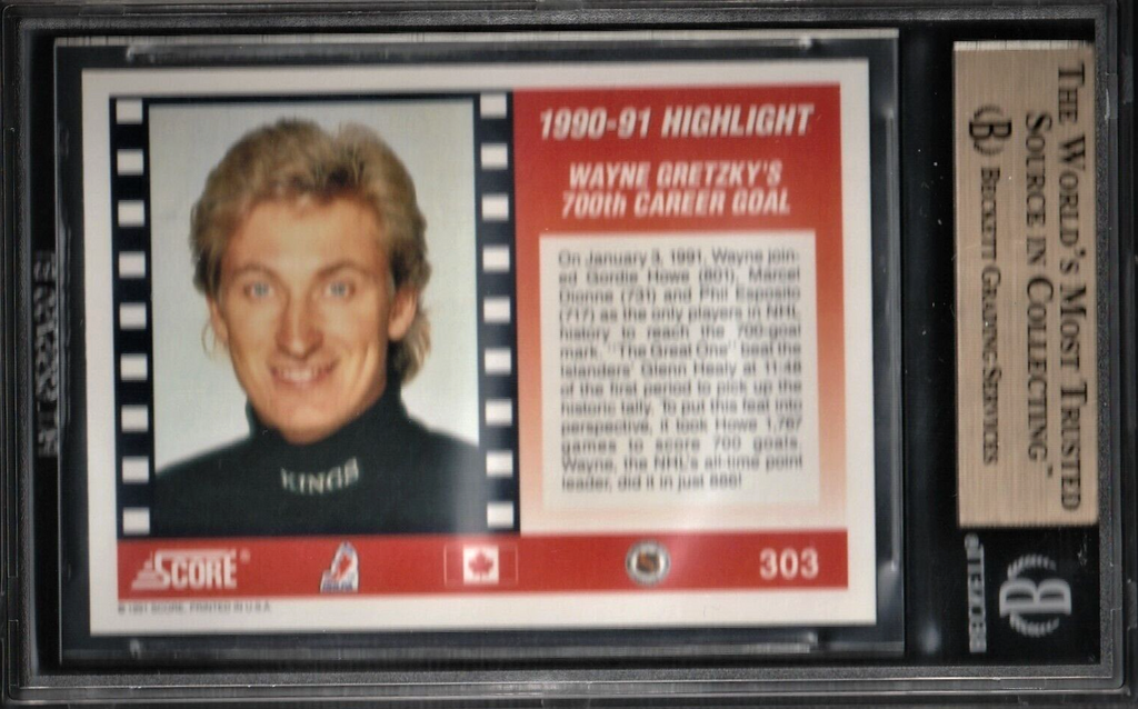 1991 Score Canadian English  -  Wayne Gretzky   700th  #303  -  BGS 9.5 GEM MINT