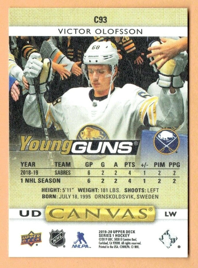 2019-20 Upper Deck - YOUNG GUNS CANVAS - Victor Olofsson C93 Buffalo Sabres