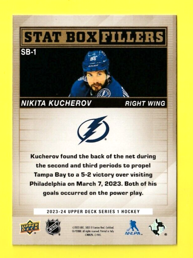 2023-24 Upper Deck Series 1 Stat Box Fillers   Gold   #SB-1   -  Nikita Kucherov