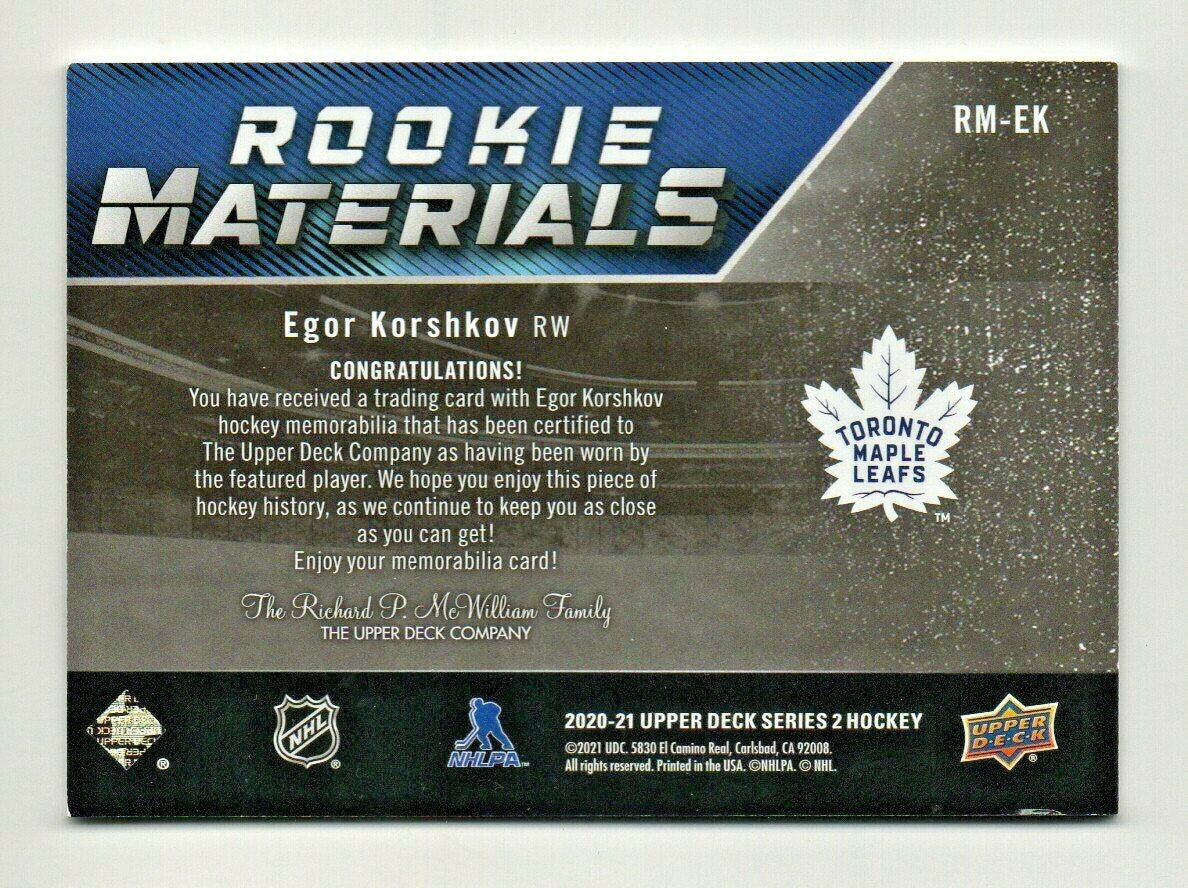 Egor Korshkov 2020-21 Upper Deck Series 2 Rookie Materials #RM-EK - Maple Leafs 