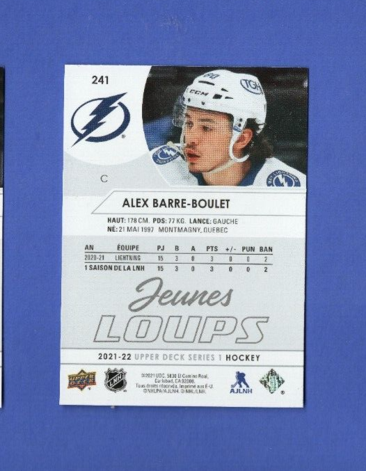 2021-22 Upper Deck Series 1 #241 Alex Barre-Boulet YG  Jeunes Loups Nrmt-MT