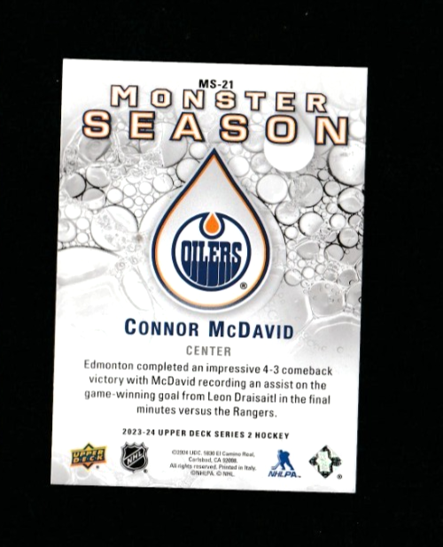 2023-24 UD Monster Season - CONNOR McDAVID - Edmonton Oilers - Card# MS-21