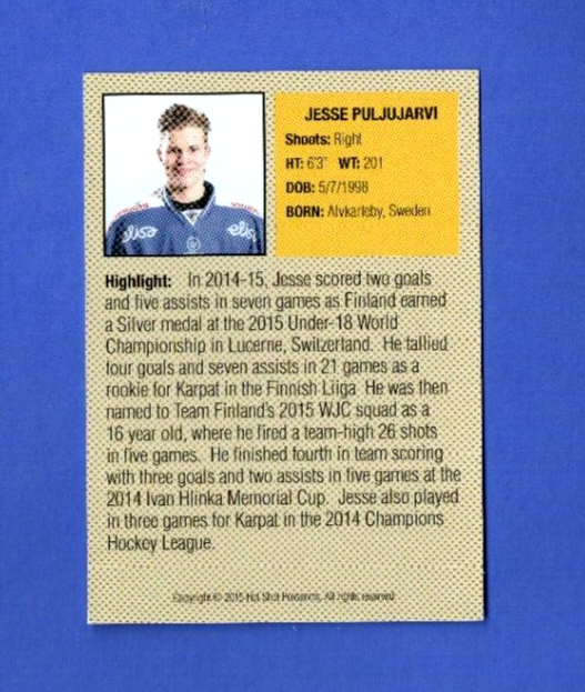 2015  - Jesse Puljujarvi  - Hot Shot Forwards  -  Future Stars  - Rookie Card RC