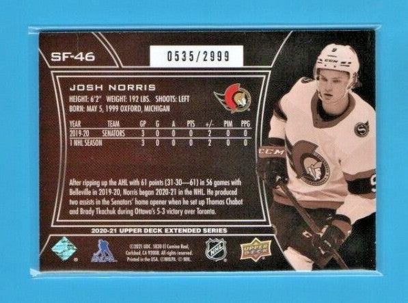 2020-21 Upper Deck Extended SPX FINITE 0535/2999 Josh Norris #SF-46 - Ottawa