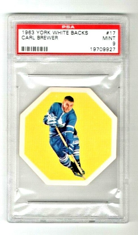 1963 YORK WHITE BACKS #17 CARL BREWER Toronto Maple Leafs  PSA 9 MINT - HIGH END