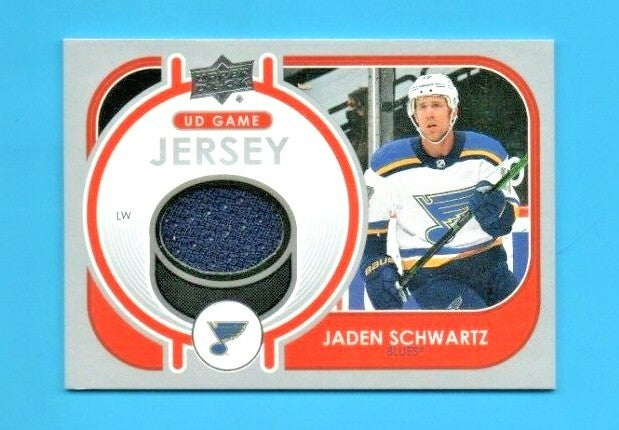 2021-22 Upper Deck Series 1 UD Game Jersey GJ-JS Jaden Schwartz -  Blues  - Blue