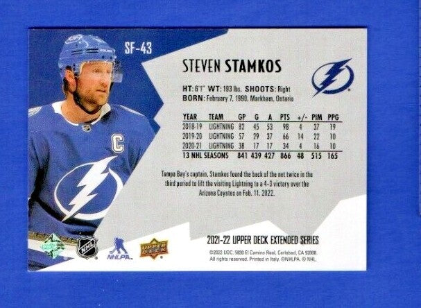 Steven Stamkos  2021-22 UD Ext. SPxFinite Radiance Silver #SF-43    2596/2999