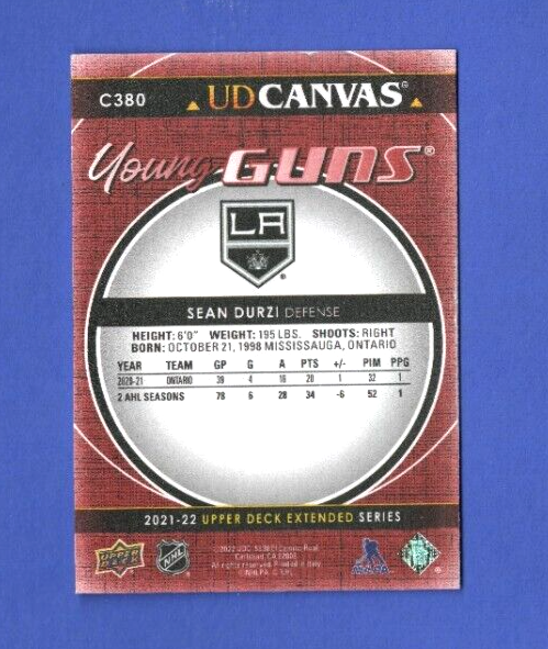 2021-22 Upper Deck Extended Young Guns Canvas #C380 Sean Durzi SP