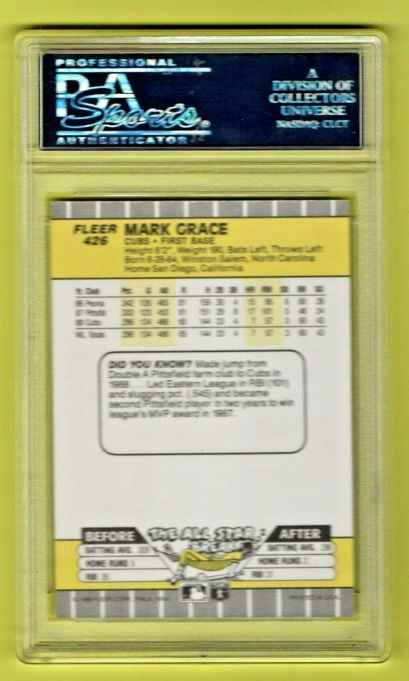 1989 Fleer Mark Grace #426 - PSA Grade GEM MINT 10 Chicago Cubs