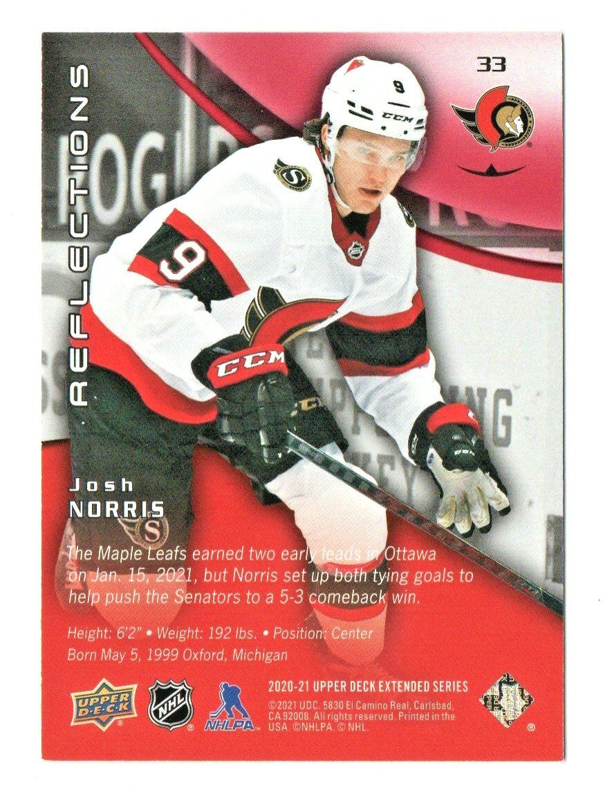 2020-21 UD EXTENDED SERIES REFLECTIONS JOSH NORRIS ROOKIE CARD #414/500 SP #33
