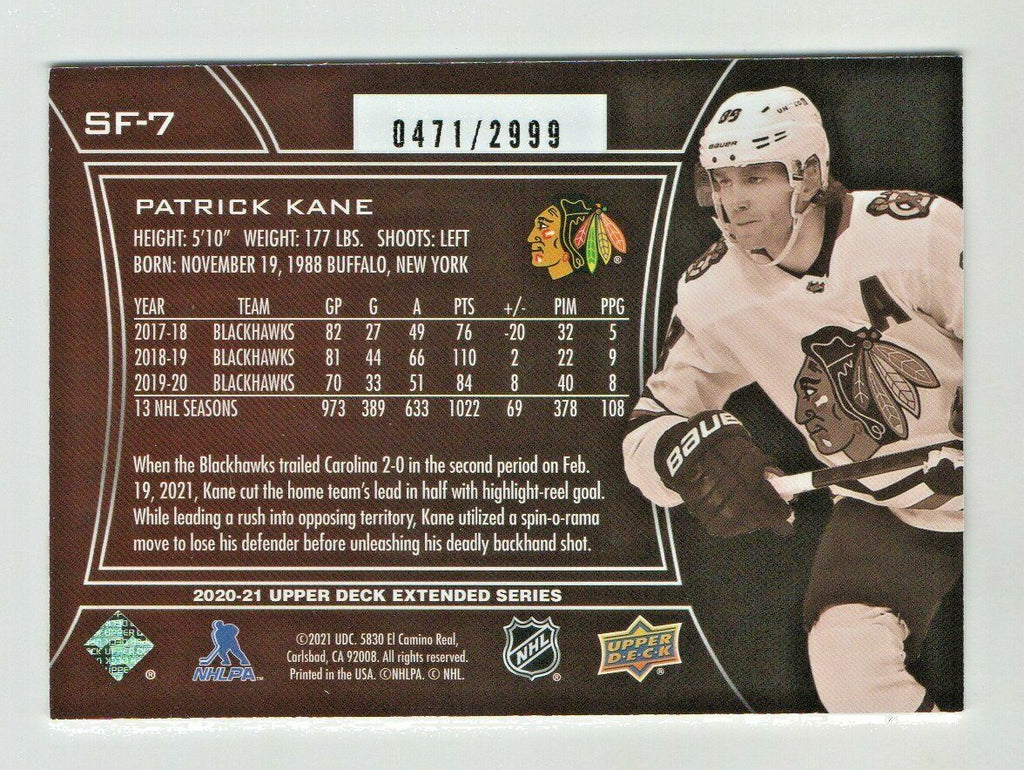 2020/21 Upper Deck Extended Series - Patrick Kane - SPx Finite 0471/2999 Chicago