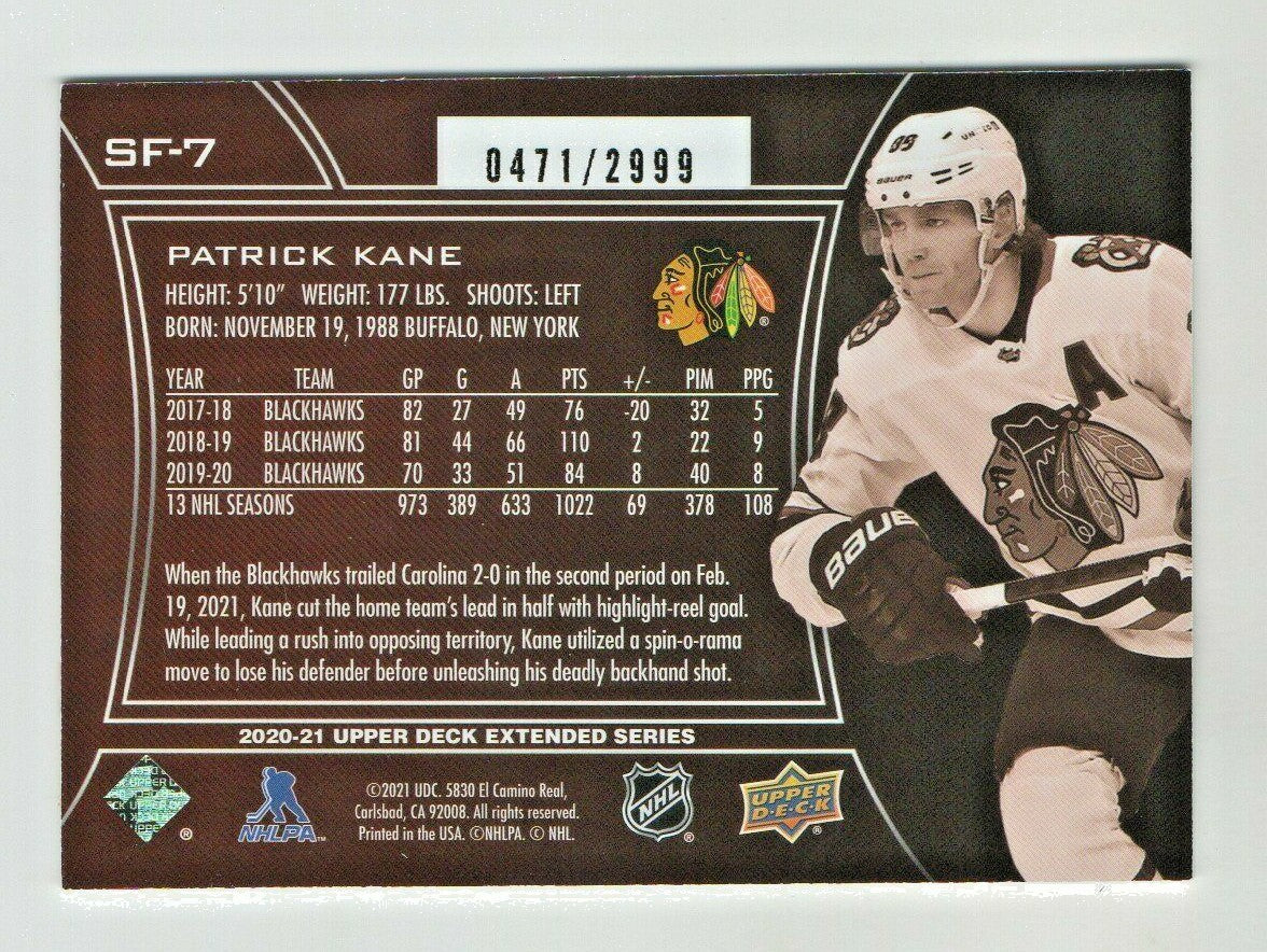 2020/21 Upper Deck Extended Series - Patrick Kane - SPx Finite 0471/2999 Chicago