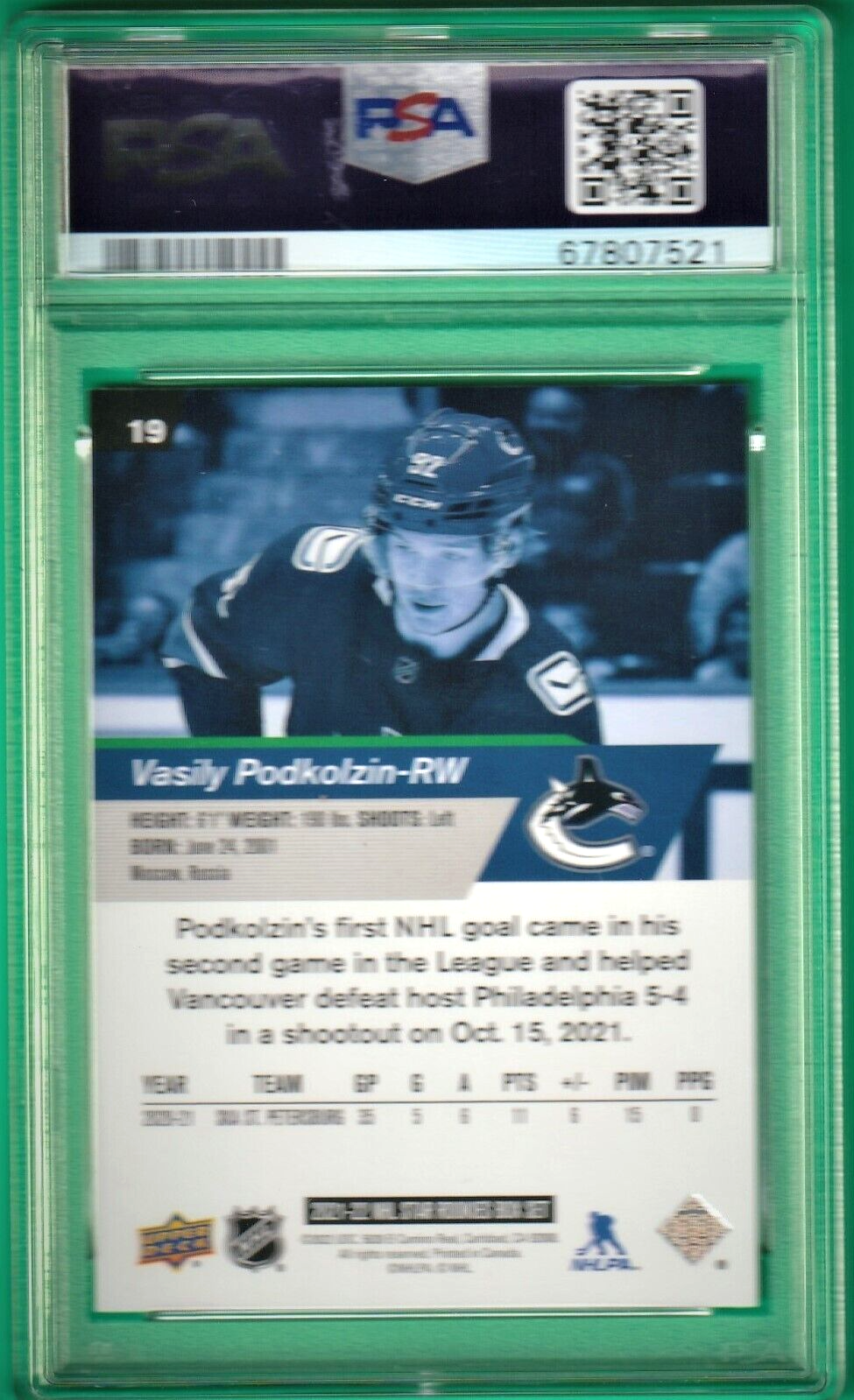 2021 Upper Deck NHL Star Rookies Box Set  Vasily Podkolzin ROOKIE #19 PSA 10 GEM