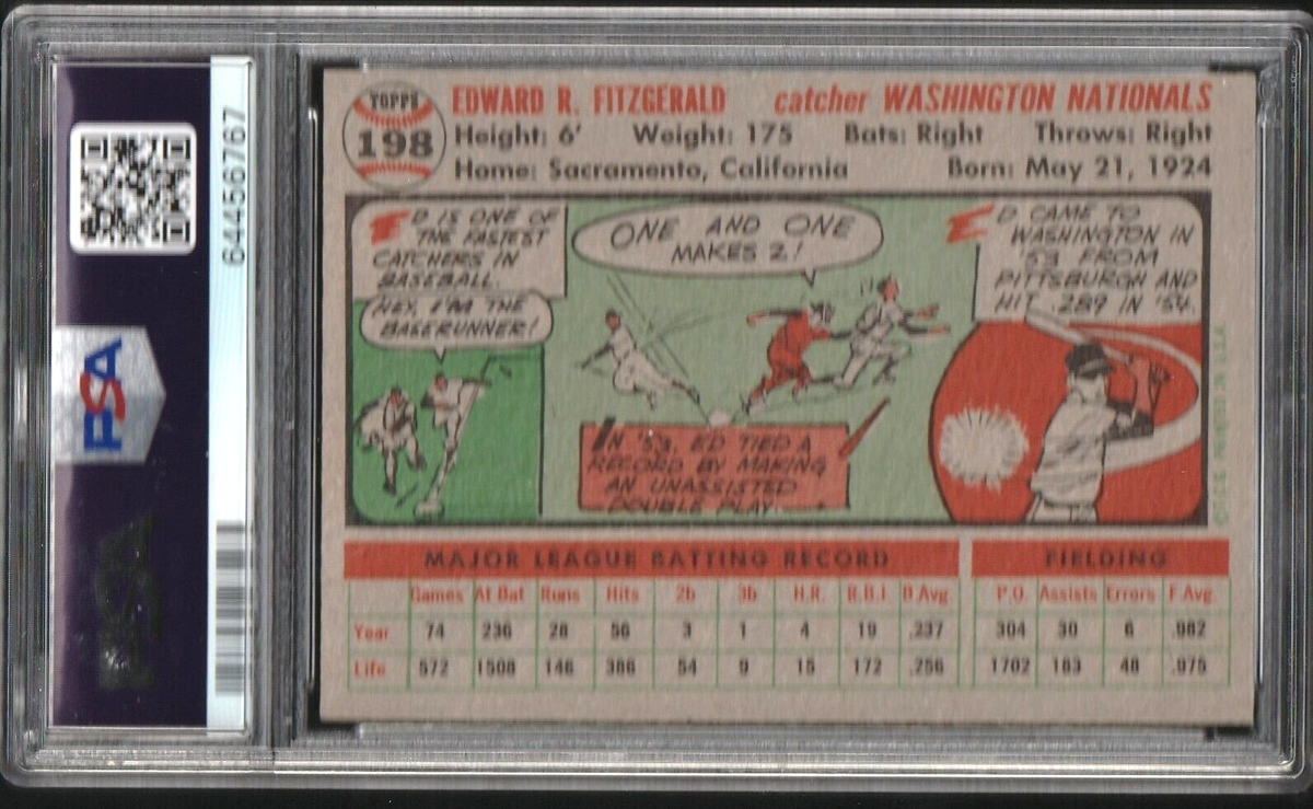 1956 Topps   -   Ed FitzGerald  #198  -  PSA  EX-MT 6   -   Washington Nationals