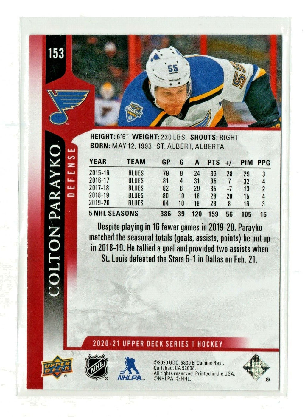  2020-21 UPPER DECK SERIES ONE COLTON PARAYKO UD EXCLUSIVES GOLD #072/100