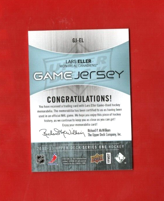 2012-13 Upper Deck Game Jersey (RED)   Lars Eller   -  Montreal Canadiens #GJ-EL