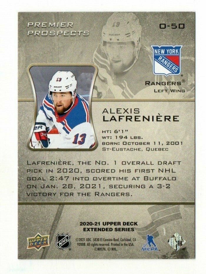 2020-21 UD Extended - OVATION  Premiere Prospects -Alexis Lafreniere Rookie O-50