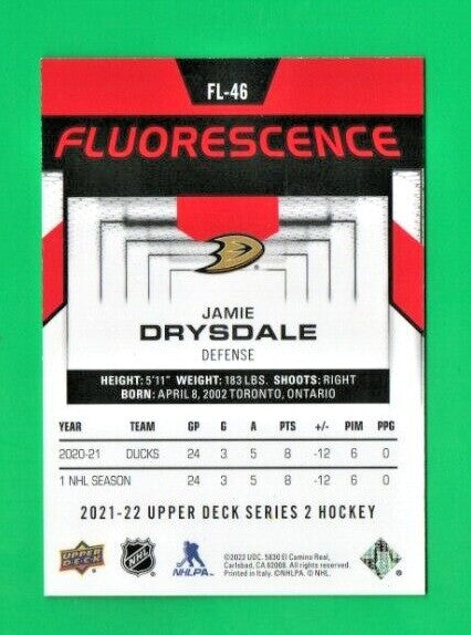 2021-22 UD Series 2 Hockey Jamie Drysdale  Fluorescence RED   FL-46 Dallas Stars