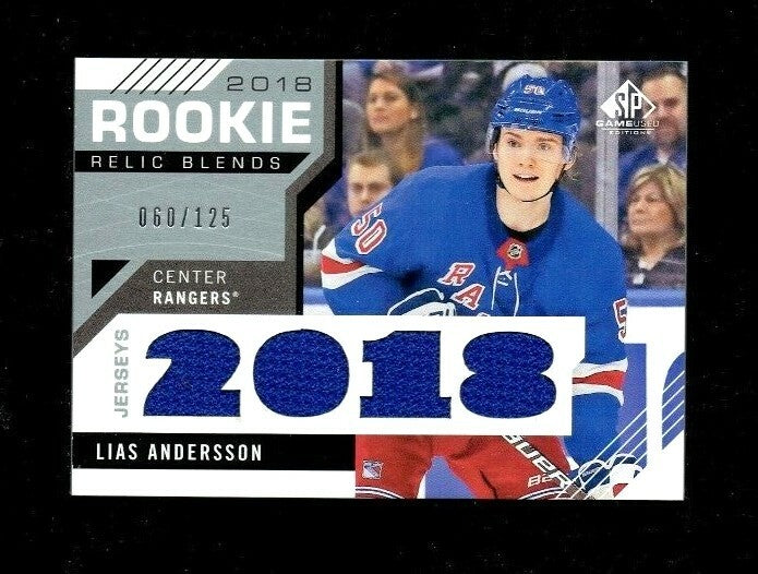 2018-19 SP Game Used 2018 Rookie Relic Blends Lias Andersson 060/125 NY Rangers