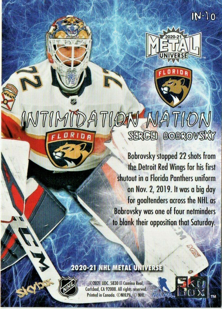2020-21 UD NHL METAL UNIVERSE INTIMIDATION NATION 10 PANTHERS SERGEI BOBROVSKY