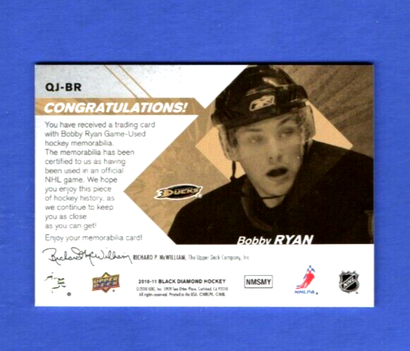 2010-11 Black Diamond Jerseys Quad  -  Bobby Ryan   -  #QJ-BR   -  Anaheim Ducks