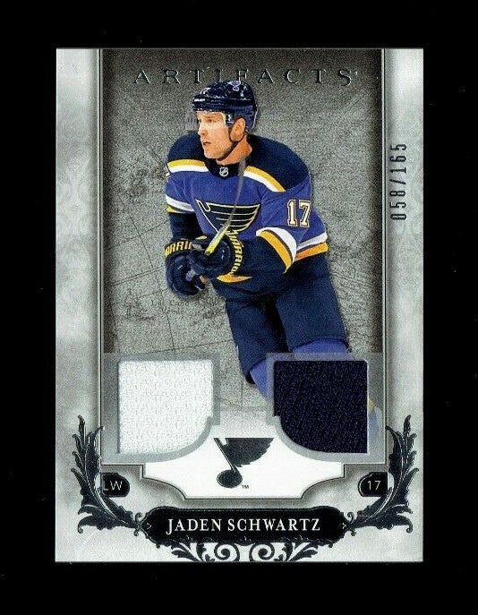 2018-19 UD Artifacts Jaden Schwartz Dual Jersey #75  058/165 SP St. Louis Blues