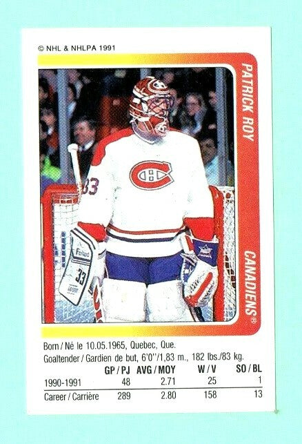 1991-92 Panini Stickers #184 Patrick Roy - Montreal Canadiens