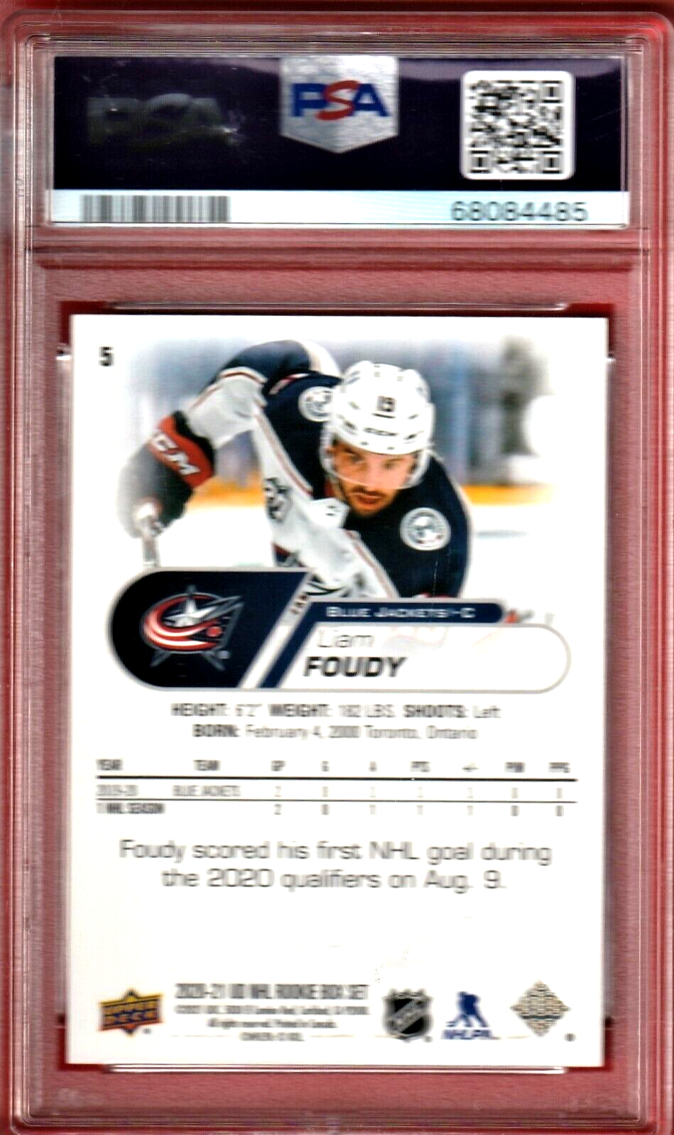 2020 Upper Deck NHL Star Rookies Box Set  -  Liam Foudy  -  ROOKIE #5 PSA 9 MINT