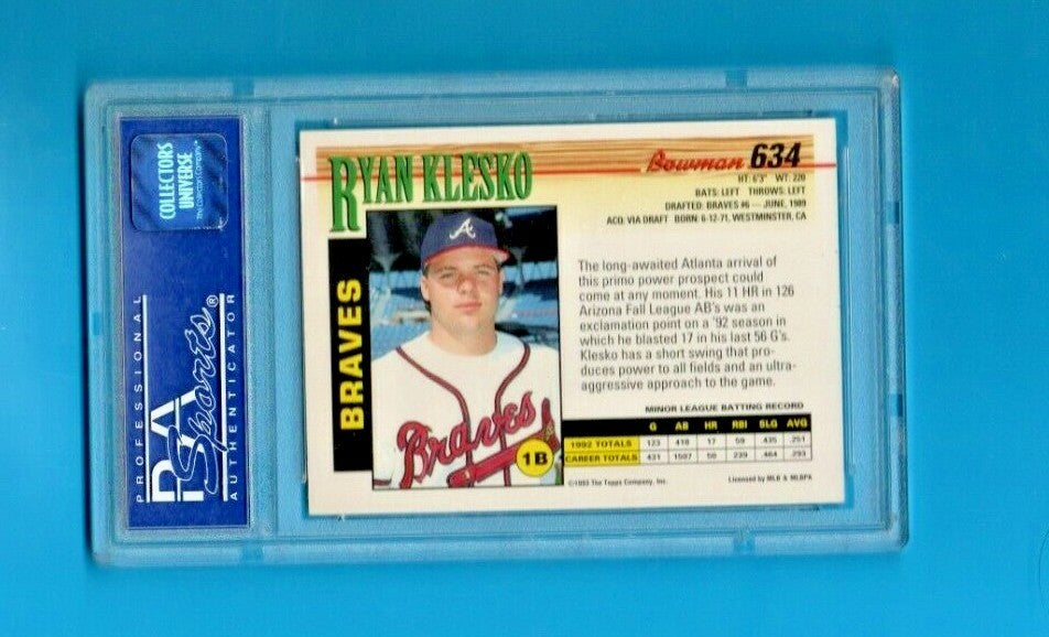 1993 Bowman Ryan Klesko - Atlanta Braves - #634 PSA Mint 9 Pop. 425 NONE HIGHER 
