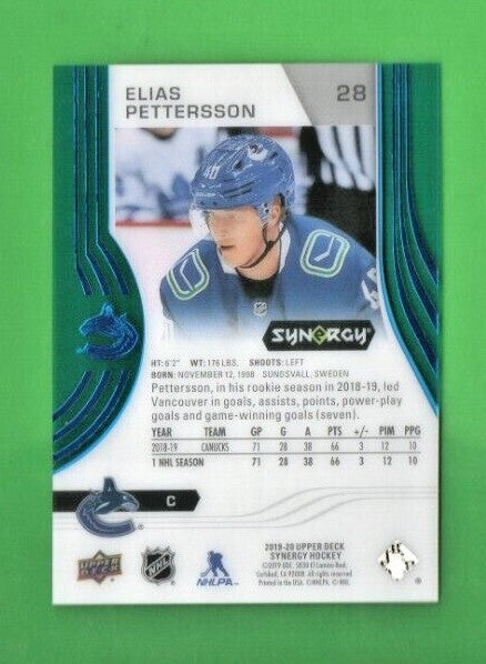 2019-20 Synergy Blue Parallel Base Card # 28 Elias Pettersson Vancouver Canucks 