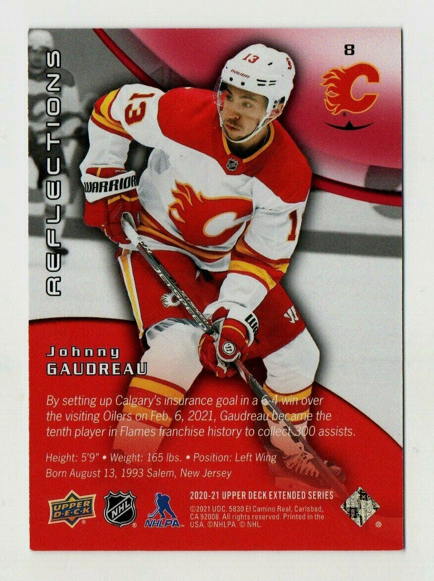 2020-21 UD Extended Series Reflections Ruby #8 Johnny Gaudreau 131/500 - Flames