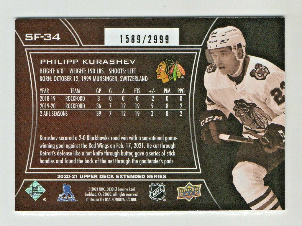 2020-21 Upper Deck SPx Finite #SF-34 Philipp Kurashev 1589/2999 Chicago Rookie