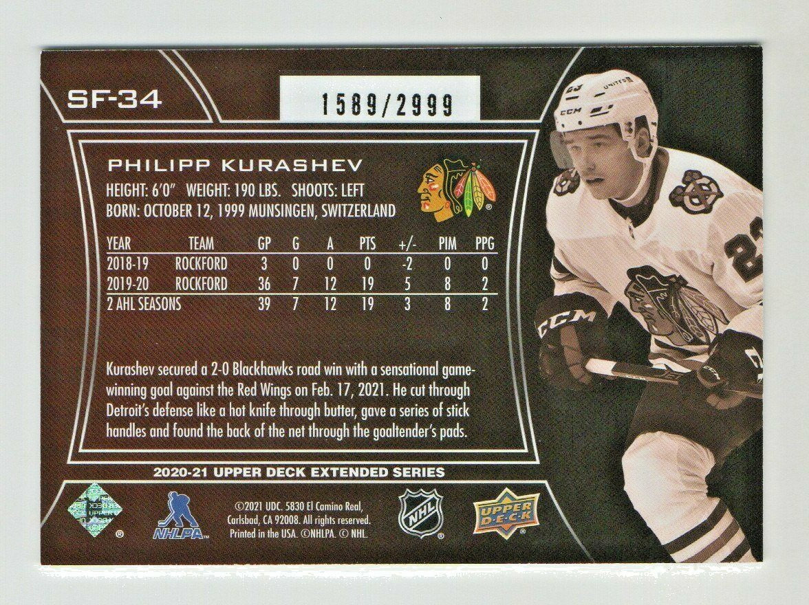 2020-21 Upper Deck SPx Finite #SF-34 Philipp Kurashev 1589/2999 Chicago Rookie