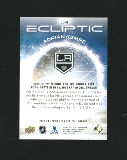 2023-24 UD Upper Deck Series 2  Ecliptic Ec-8  Adrian Kempe  - Los Angeles Kings