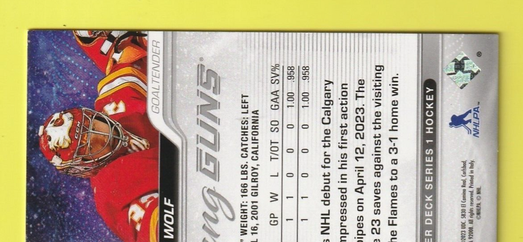 2023-24 Upper Deck Young Guns Deluxe #210 Dustin Wolf 210 /250 - Calgary Flames