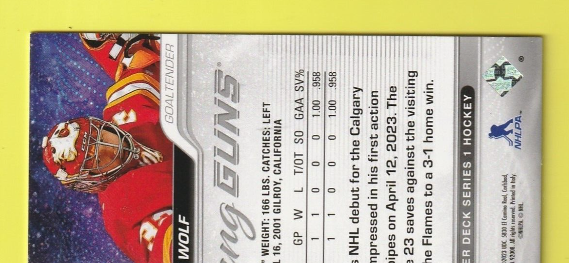 2023-24 Upper Deck Young Guns Deluxe #210 Dustin Wolf 210 /250 - Calgary Flames