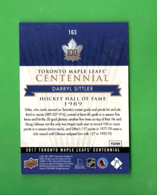 2017-18 Toronto Maple Leafs Centennial Gold #163  -  Darryl Sittler  -   031/100