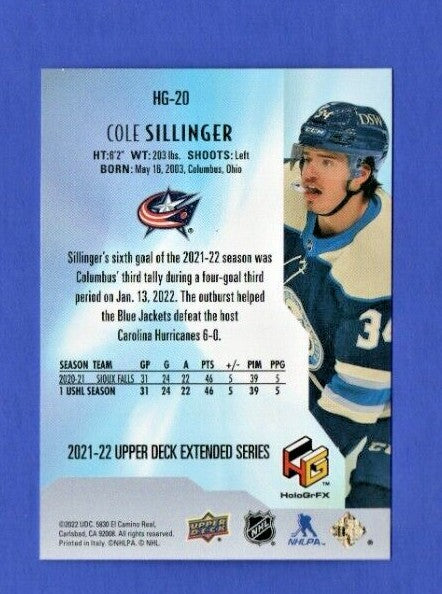 2021-22 Upper Deck Extended HoloGrFX Gold Cole Sillinger HG-20  Rookie  Columbus