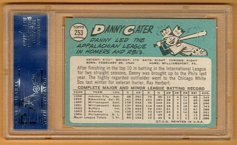 1965 Topps #253  -  Danny Cater  - Chicago White Sox  -  PSA  EX-MT 6