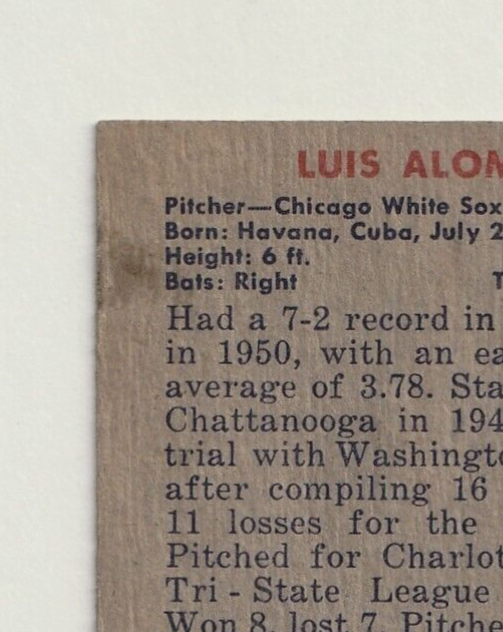 1951 Bowman #231   -   LUIS ALOMA    -     Chicago White Sox   -   Rookie Card